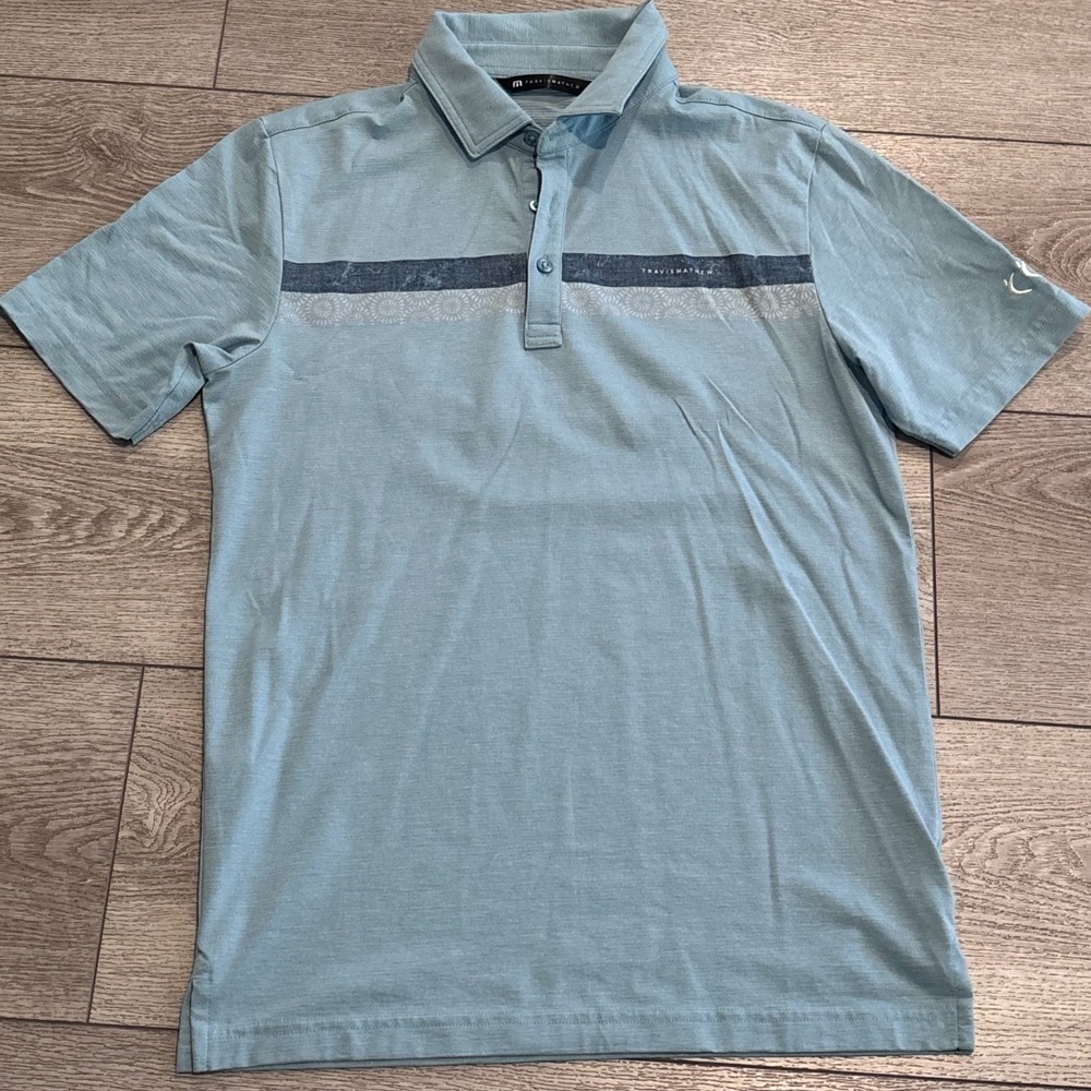 Travis Mathew Golf Polo Shirt Mens Small Blue‎ Floral Pattern Performance Casual